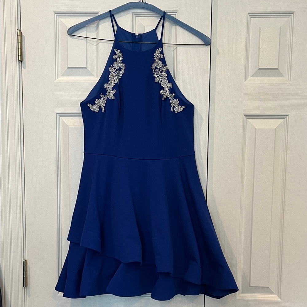 B Darlin Royal Blue Dress with Silver Embroidery